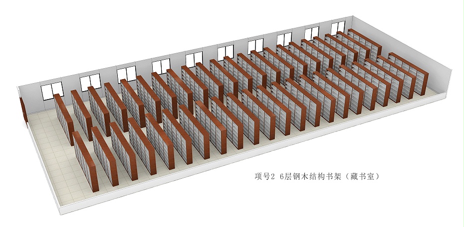 项号1 6层钢木结构书架（藏书室）效果图